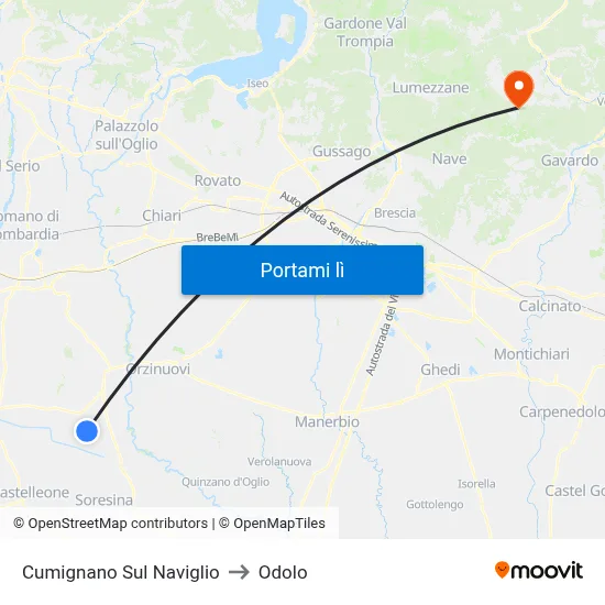 Cumignano Sul Naviglio to Odolo map