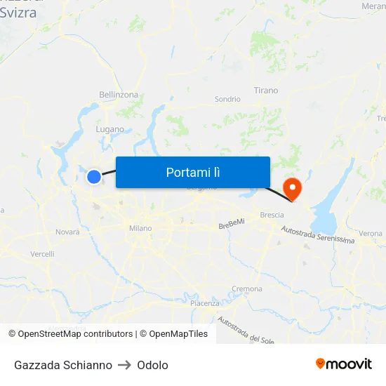 Gazzada Schianno to Odolo map