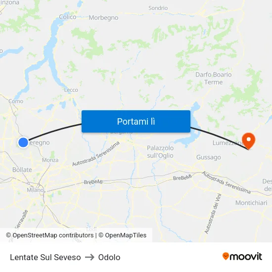 Lentate Sul Seveso to Odolo map