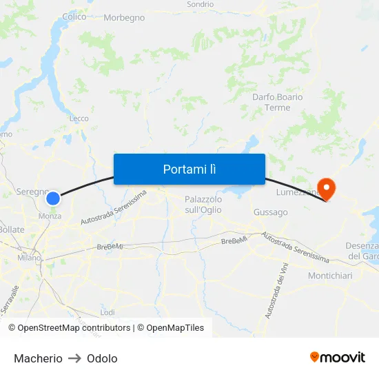 Macherio to Odolo map