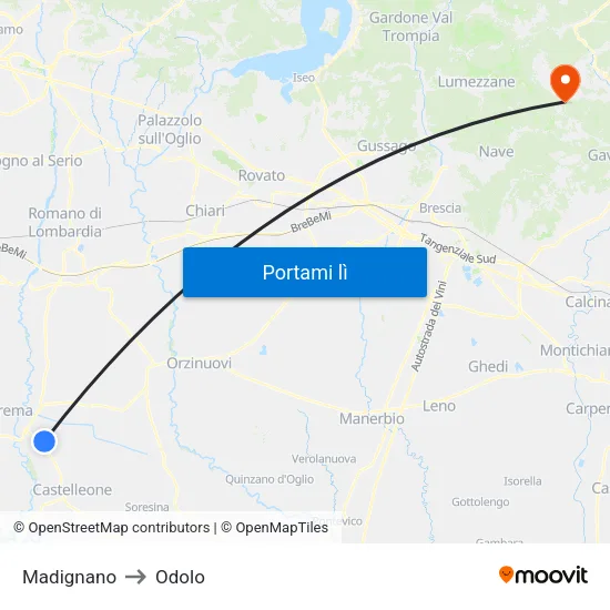Madignano to Odolo map