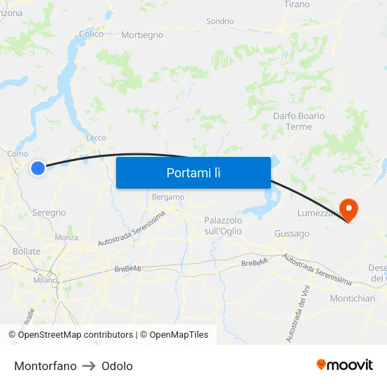 Montorfano to Odolo map