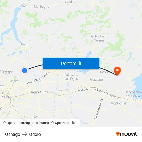 Osnago to Odolo map