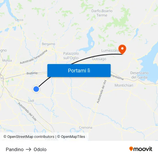 Pandino to Odolo map