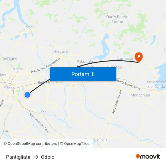 Pantigliate to Odolo map