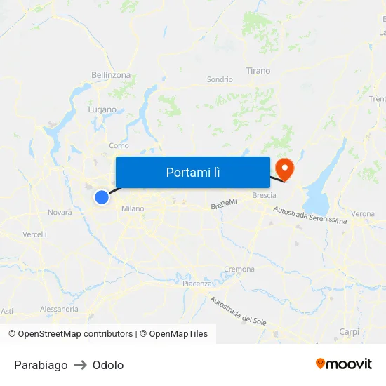 Parabiago to Odolo map