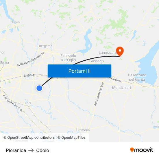 Pieranica to Odolo map