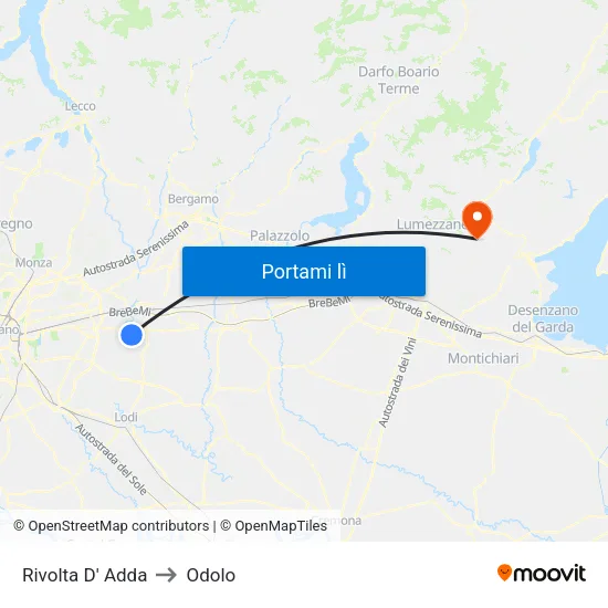 Rivolta D' Adda to Odolo map