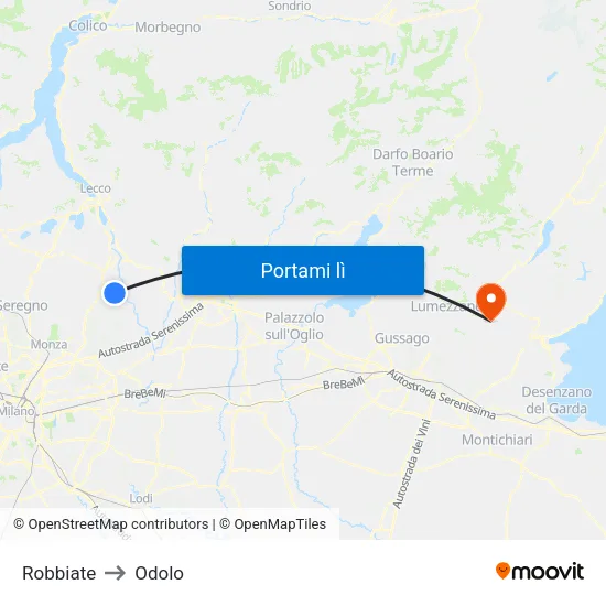 Robbiate to Odolo map