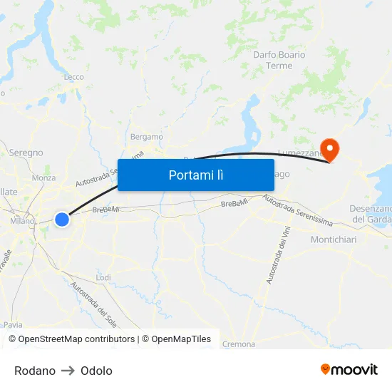 Rodano to Odolo map