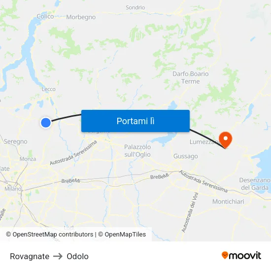 Rovagnate to Odolo map