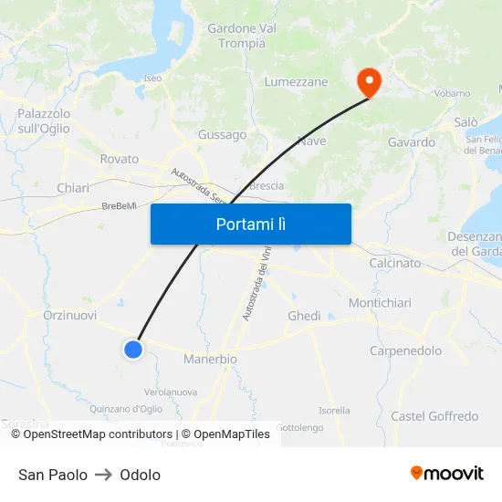 San Paolo to Odolo map