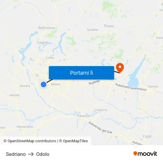 Sedriano to Odolo map