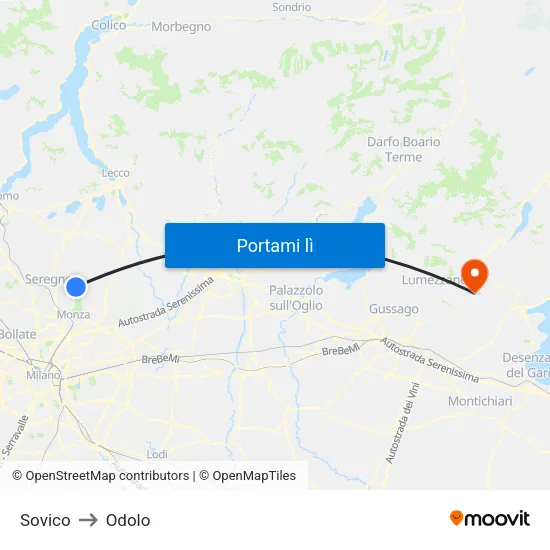 Sovico to Odolo map