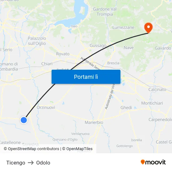 Ticengo to Odolo map