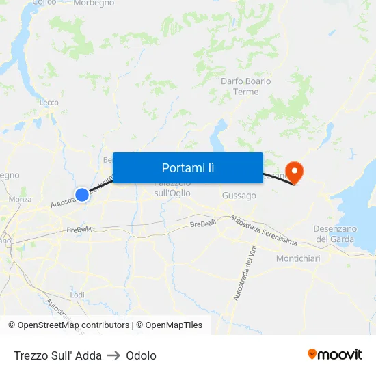 Trezzo Sull' Adda to Odolo map