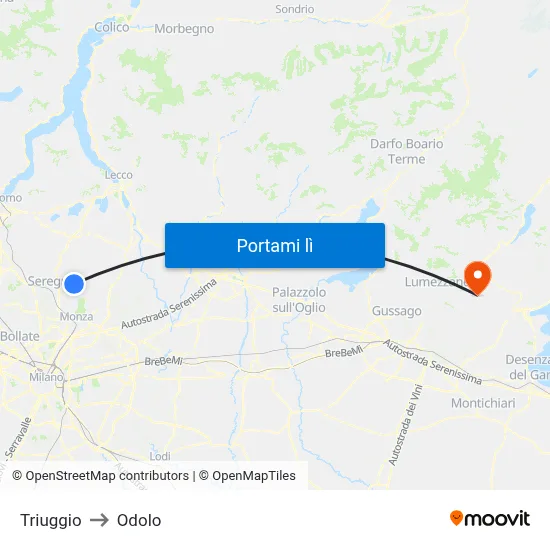 Triuggio to Odolo map