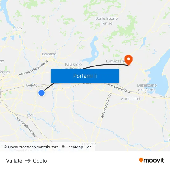 Vailate to Odolo map
