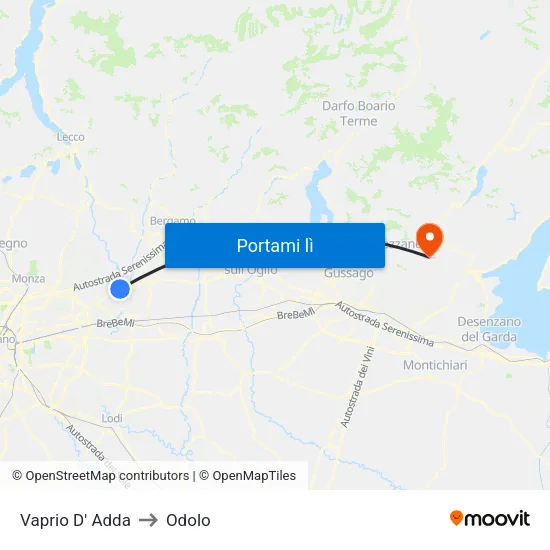 Vaprio D' Adda to Odolo map