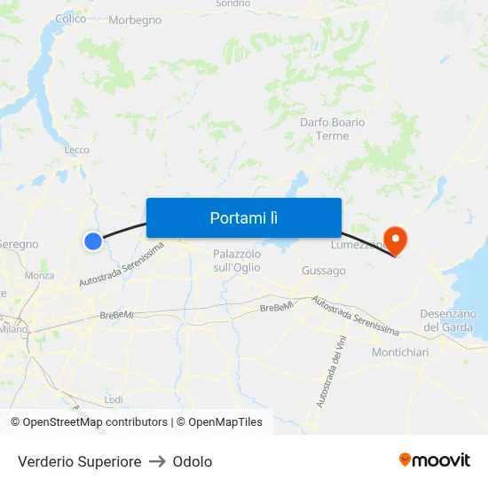 Verderio Superiore to Odolo map