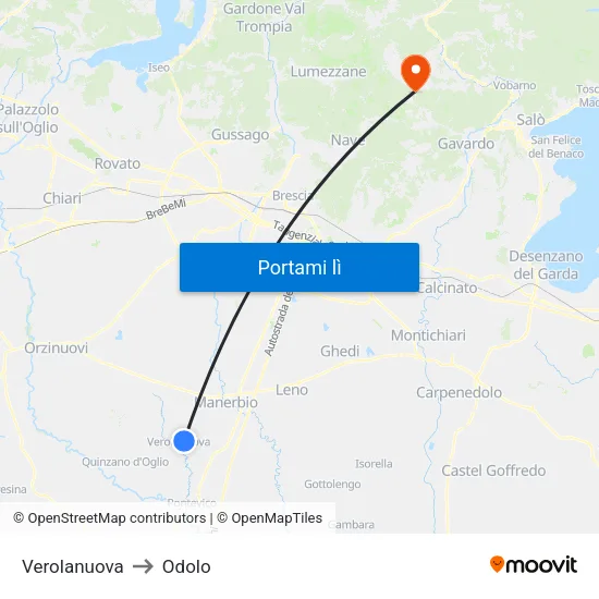 Verolanuova to Odolo map
