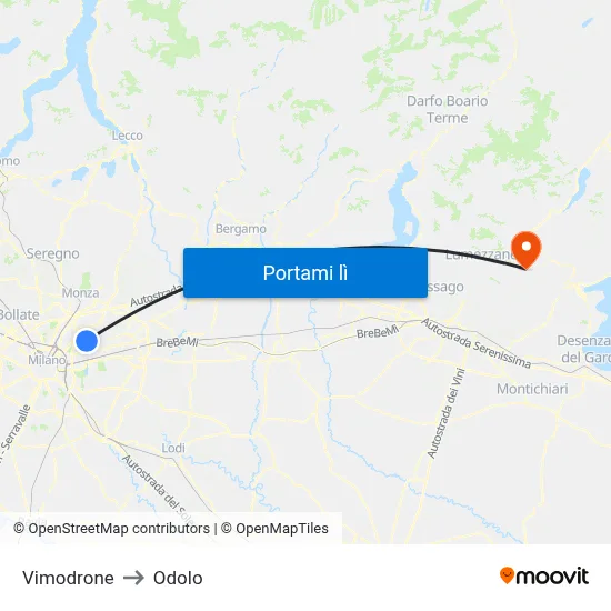 Vimodrone to Odolo map