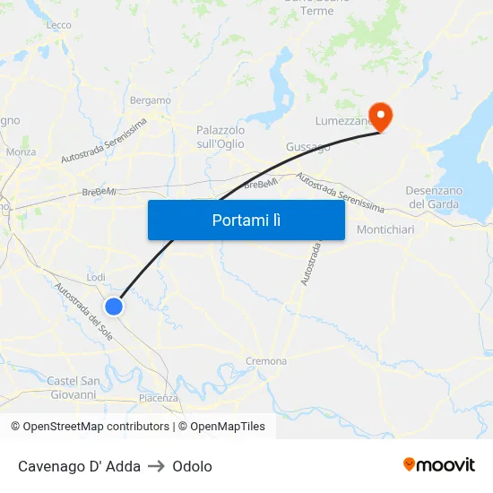 Cavenago D' Adda to Odolo map