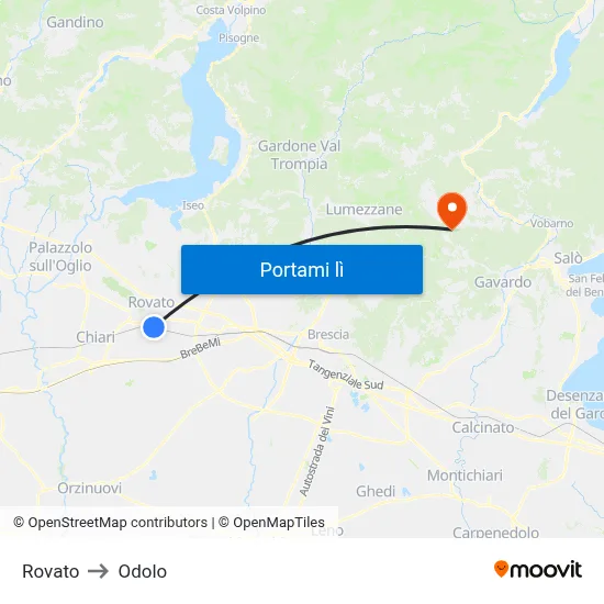 Rovato to Odolo map