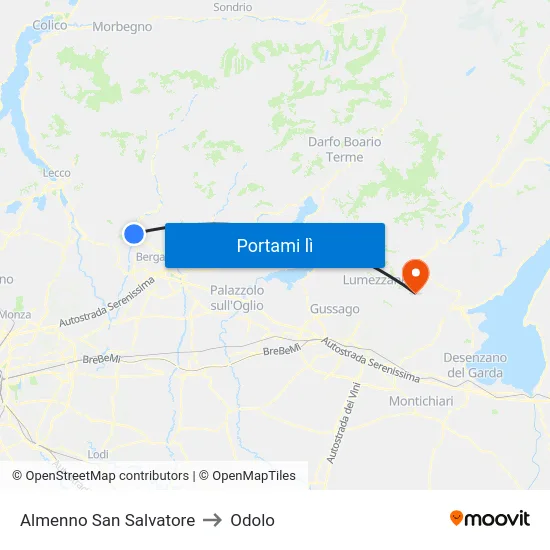 Almenno San Salvatore to Odolo map