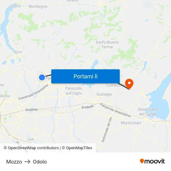 Mozzo to Odolo map