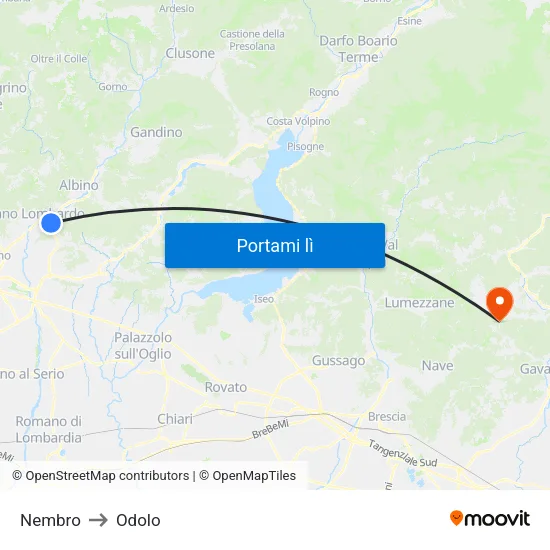 Nembro to Odolo map