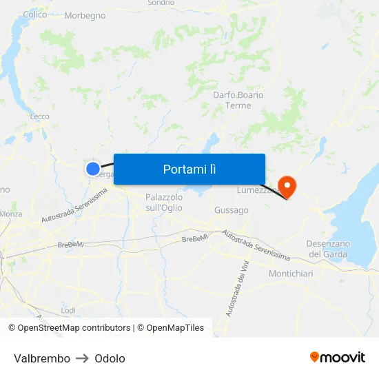 Valbrembo to Odolo map