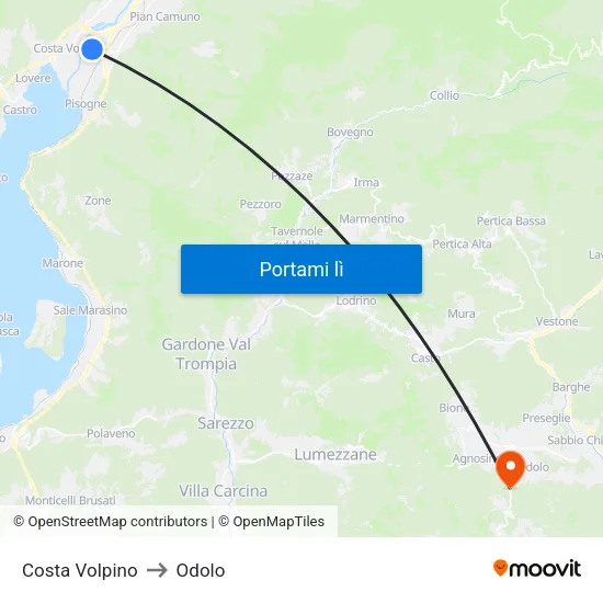 Costa Volpino to Odolo map