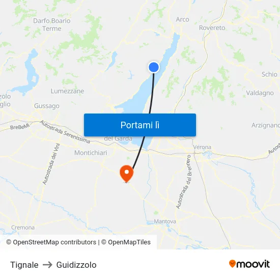 Tignale to Guidizzolo map