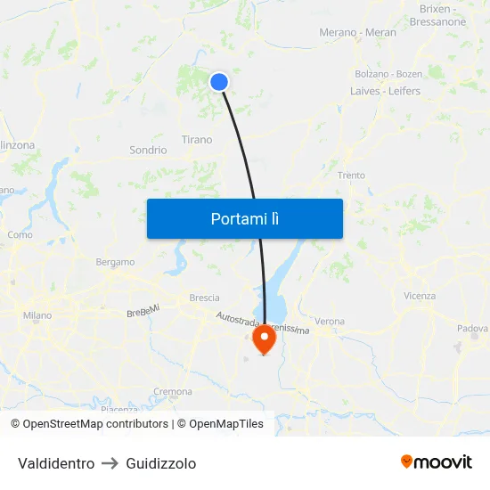 Valdidentro to Guidizzolo map