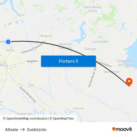 Albiate to Guidizzolo map