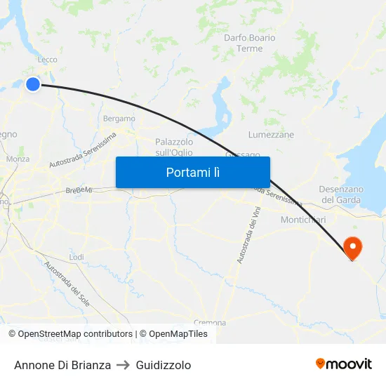 Annone Di Brianza to Guidizzolo map