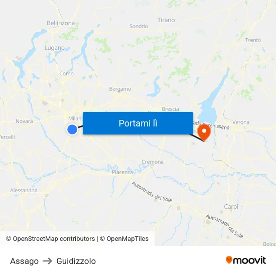 Assago to Guidizzolo map