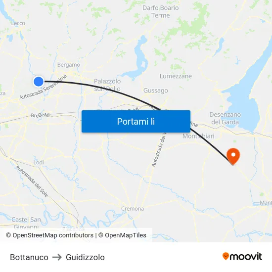 Bottanuco to Guidizzolo map