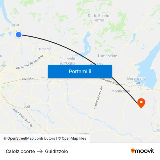 Calolziocorte to Guidizzolo map