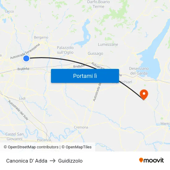 Canonica D' Adda to Guidizzolo map