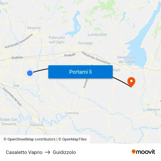 Casaletto Vaprio to Guidizzolo map