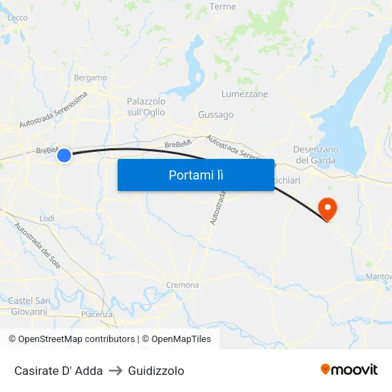 Casirate D' Adda to Guidizzolo map