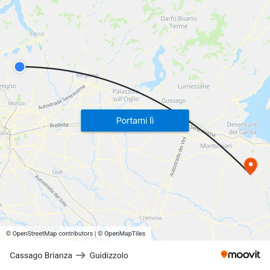 Cassago Brianza to Guidizzolo map