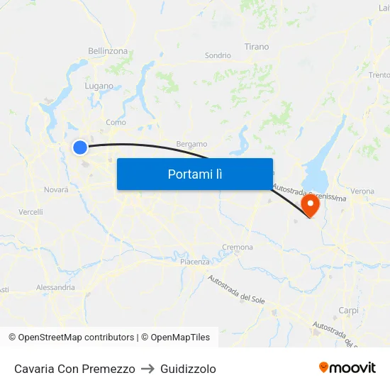 Cavaria Con Premezzo to Guidizzolo map
