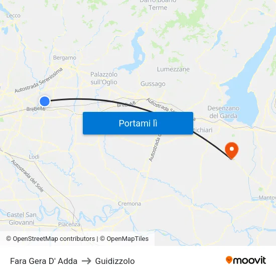 Fara Gera D' Adda to Guidizzolo map