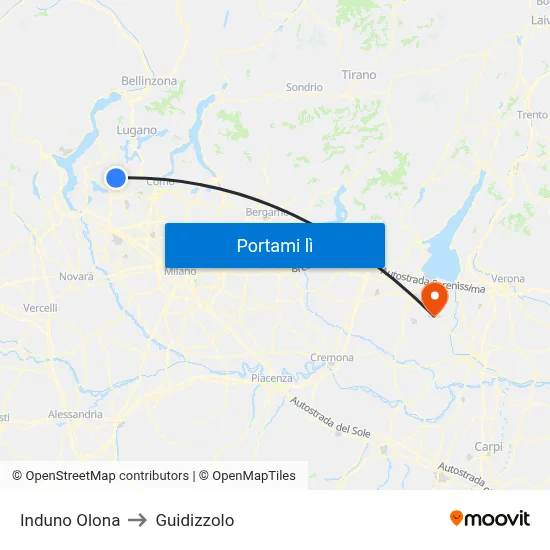 Induno Olona to Guidizzolo map