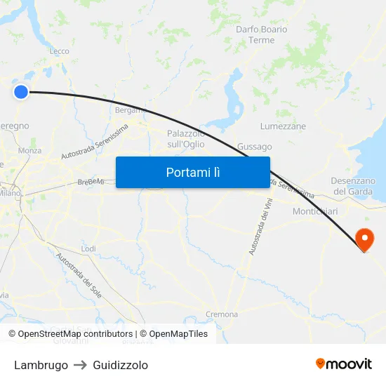 Lambrugo to Guidizzolo map