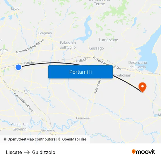 Liscate to Guidizzolo map