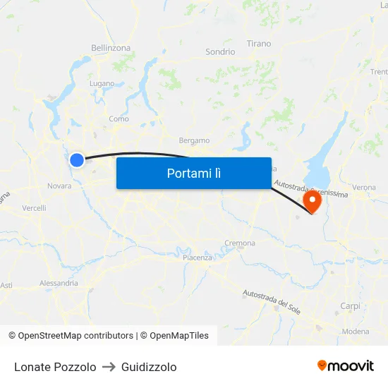 Lonate Pozzolo to Guidizzolo map